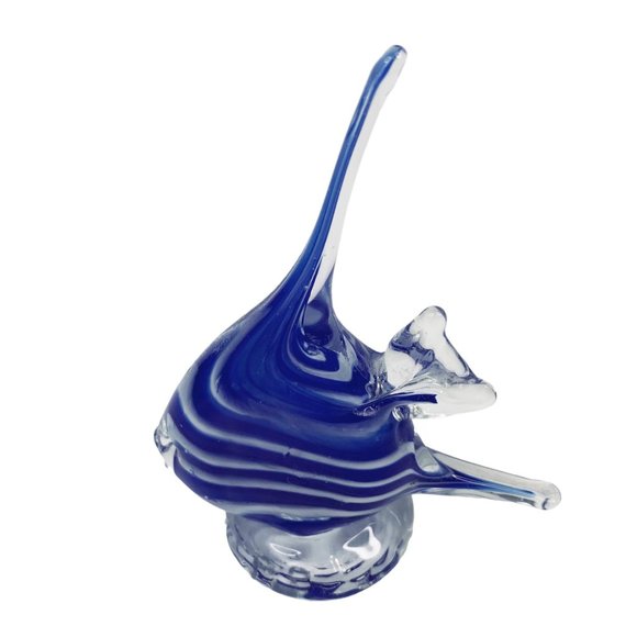 Vintage Hand Blown Art Glass Figurine Angelfish Figurine Cobalt Blue Striped - Picture 3 of 10